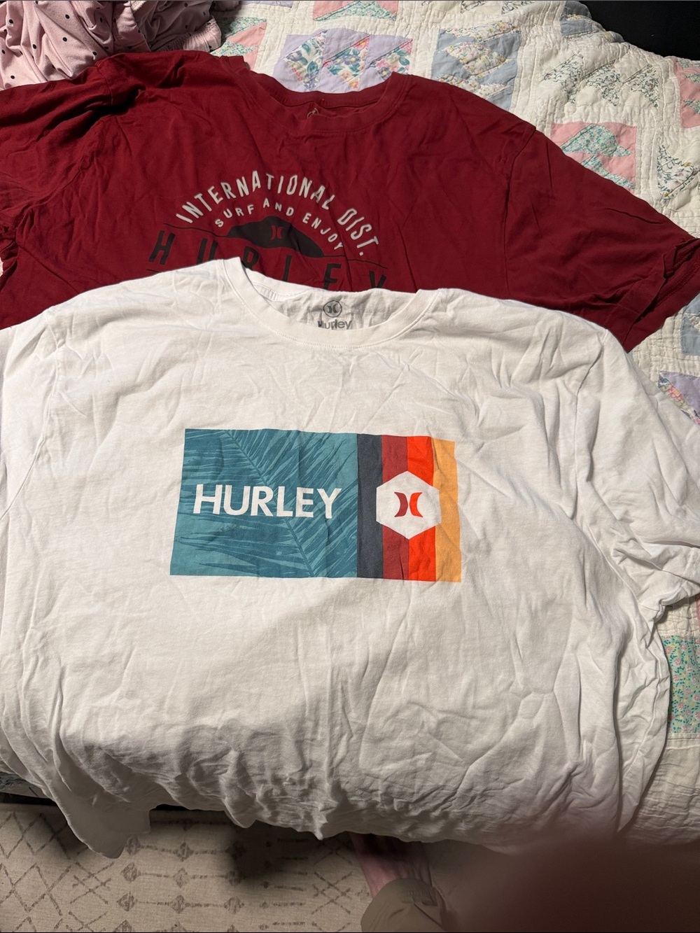 Hurley White Tee with Teal, Black and Orange Graphic